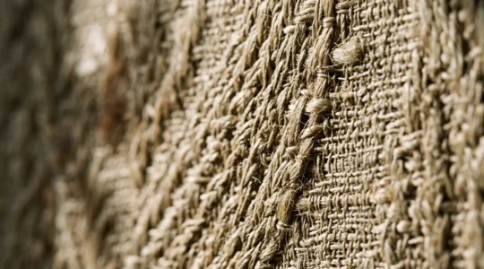 Close-up view of luxurious textured wallpaper with dramatic lighting revealing dimensional patterns