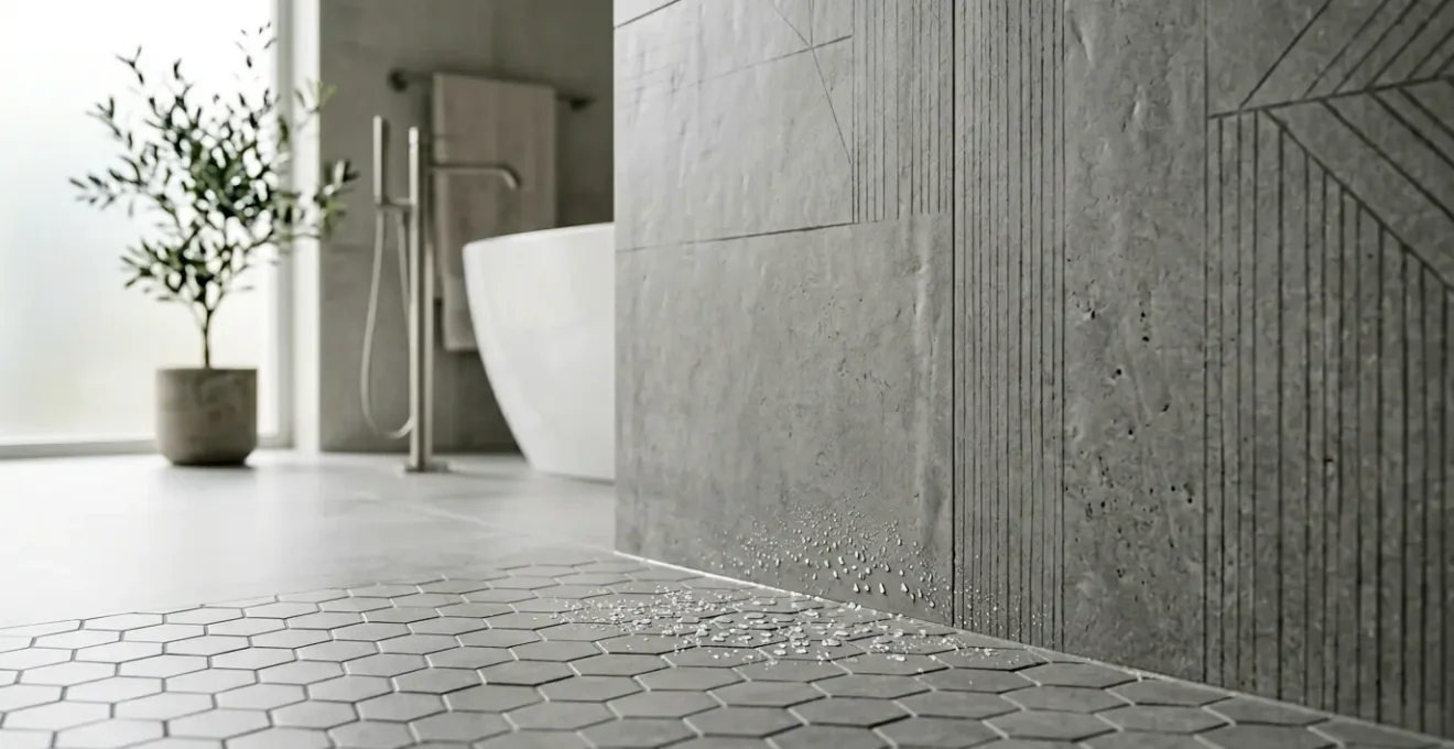 Modern bathroom with water-resistant porcelain tiles featuring textured surfaces for slip resistance
