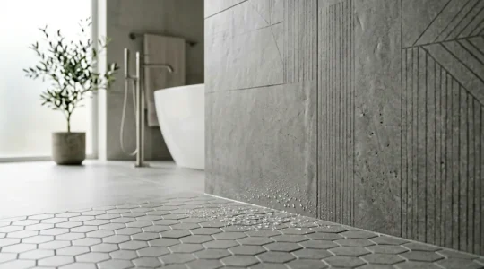 Modern bathroom with water-resistant porcelain tiles featuring textured surfaces for slip resistance