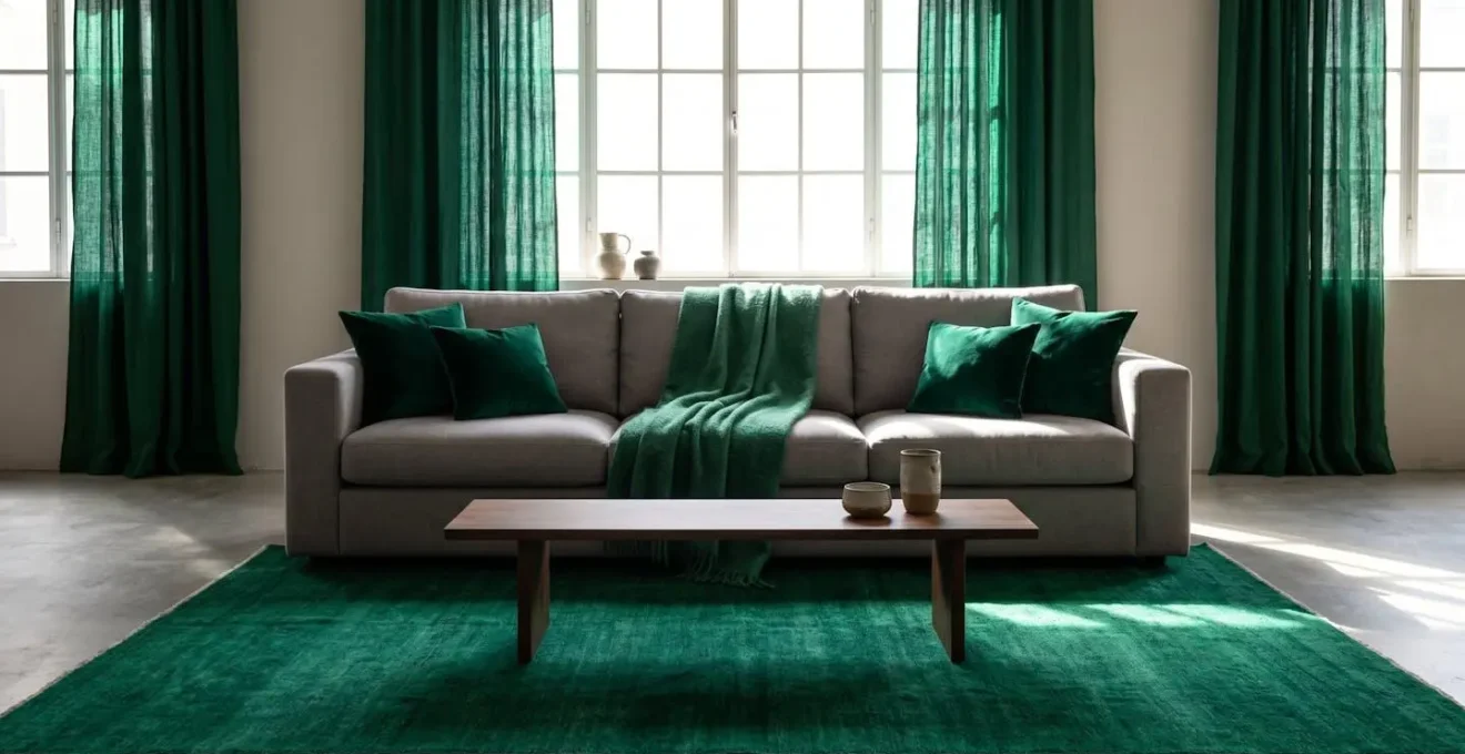 Living room with strategically placed colorful textiles showing color testing method