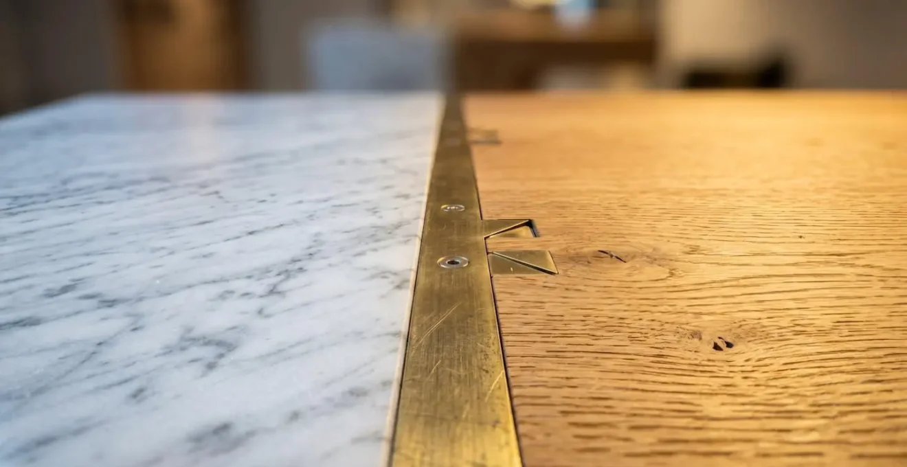 Split scene showing the same room with warm oak and cool marble under different color temperatures to showcase the effect.