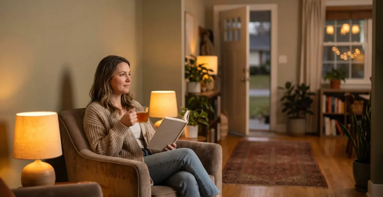 Living room showing strategic furniture positioning for mental wellness